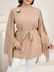 Veilorie Plus Size Women 3D Floral Emblemed Poncho Top, Elegancki Styl Retro