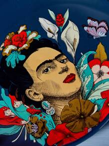 Frida Kahlo X SHEIN Flower Pattern Dinner Plates, Two Sizes, Microwave & Dishwasher Safe, Can Be Used For Cakes, Fruits, Pasta, Etc.