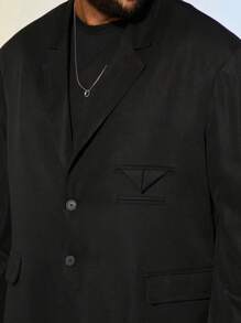 EASEVO Plus Size Men's Loose Fit Casual Black Pocket Woven Long Sleeve Blazer