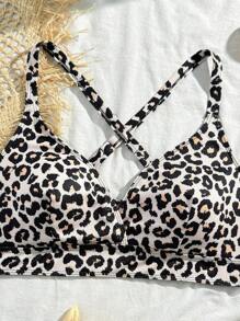 SHEIN Swim Curve Plus Size Summer Beach Leopard Print Swimwear Bikini Top