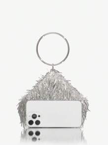 SHEIN SXY Ladies, Women Top Handle Bags, Evening Bags, Fashionable, Elegant, Simple, Personalized, Versatile, Classic, Vertical Beads, Silver, Sequins, For Cocktail Party, Party, Prom, Club, Date, Birthday, Evening, Date Nigh, Ball - Silver - View 4