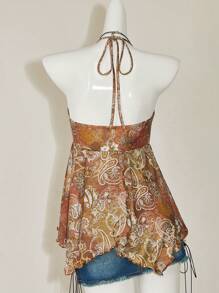 SHEIN ICON 女士春夏外出度假休闲复古印花露背吊带 Y2k V 领西方女士波西米亚风海滩女士嬉皮娃娃上衣 - 彩色 - 查看 2