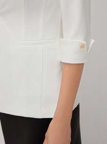 BizChic Women's Solid Color 3/4 Sleeve Open Front Casual Blazer - White - View 6