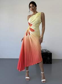 Firerie Elegantes, minimalistisches, stilvolles Damen-Maxikleid mit Farbverlauf, asymmetrischem Saum und Kordelzug, geeignet für Urlaub & Alltag, Frühling