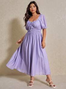 Elaquor Plus Size Solid Color Waist Fitted Casual Vacation Dress - Mauve Purple - View 6