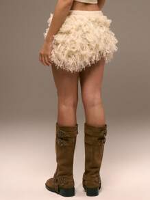 MUSERA Fluffy Distressed Knitted Mini Skirt Western Boho Bohemian Cowgirl Festival Concert Ibiza Western Bohemian Ibiza Night Out Fall Autumn Winter Date Night Chic Spring - Grey - View 4