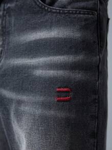 NEON BLANC Men's Street Style Embroidered Black Denim Long Pants