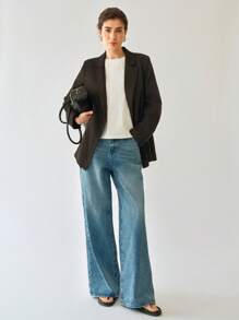 Uhlyne Giacca casual da donna slim fit con colletto a rever, doppiopetto, in tessuto di lino intrecciato, maniche lunghe