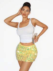 Zolique تنورة ترتر منخفضة الخصر باللون الأصفر للسيدات مناسبة للحفلات ، أعياد العطلات ، مهرجانات الموسيقى