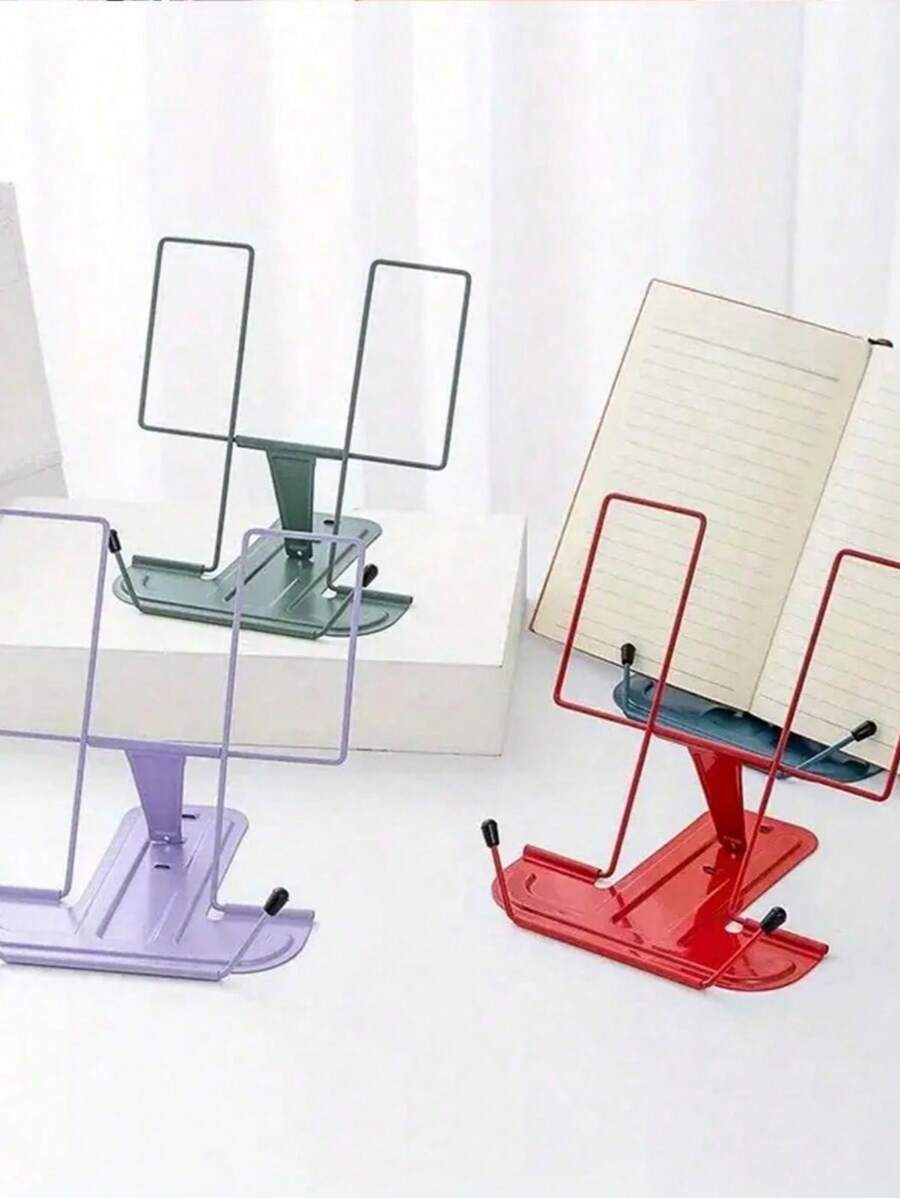 SHEIN 1 件金属书架书架适用于书桌，可调节阅读支架，便携式食谱文件夹，坚固的打字支架，适用于食谱教科书平板电脑音乐书籍，带页夹，重返校园 - 均碼 - 查看 1