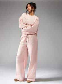 MISSGUIDED 家居服超大阔腿慢跑裤舒适柔软冬季假日舒适休闲裤，弹性腰带和优质运动休闲运动衫 - 粉色 - 查看 2