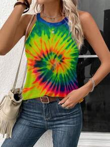 INAWLY Top de tirantes con estampado de teñido anudado para vacaciones informales