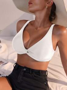 Swim Vcay Simple Solid Color Casual Daily Wear Swimwear Top For Summer Beach Vacation
