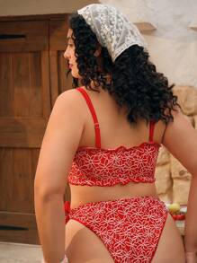 SHEIN Swim Mod Plus Size Women 1-Piece Bikini Top, Adorable Texture Fabric Waist Tied Swimwear Top, Ideal For Beach Holiday, Summer Vacation - Red - View 3