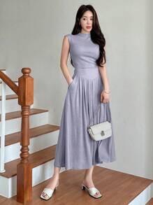 DAZY 2件套女士纯色针织背心和裙子套装 - 紫色 - 查看 4