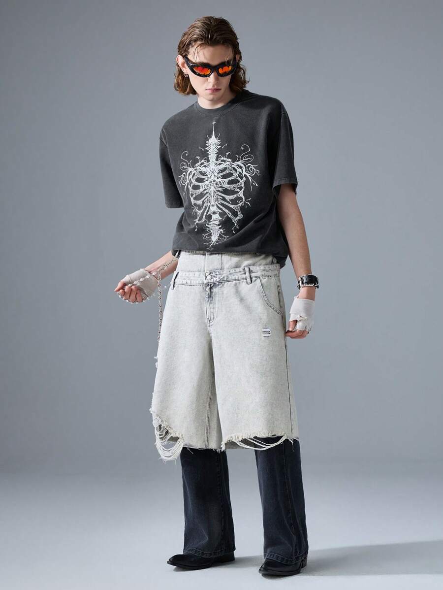 NEON BLANC Men's Street Fashion Black Print Crew Neck Short Sleeve T-Shirt - Black - View 1