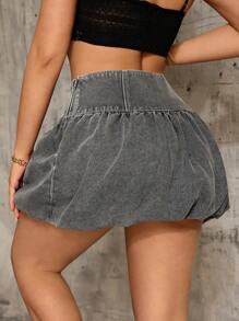SHEIN SXY Grey Women's Denim Ruched Waist Casual Chic Versatile Mini Skirt, Summer New Arrival