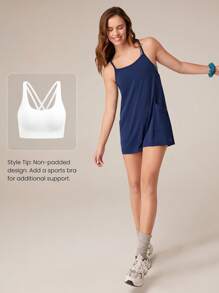 GLOWMODE Modal Ribbed Easy Move Spaghetti Straps Romper Jumpsuit With Side Large Pocket Daily Casual Spring Summer