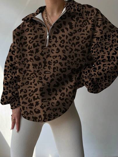 INAWLY Sudadera holgada de estilo casual con estampado de leopardo y hombros caídos, ideal para otoño/invierno, graduación, maestros, regreso a la escuela en otoño
