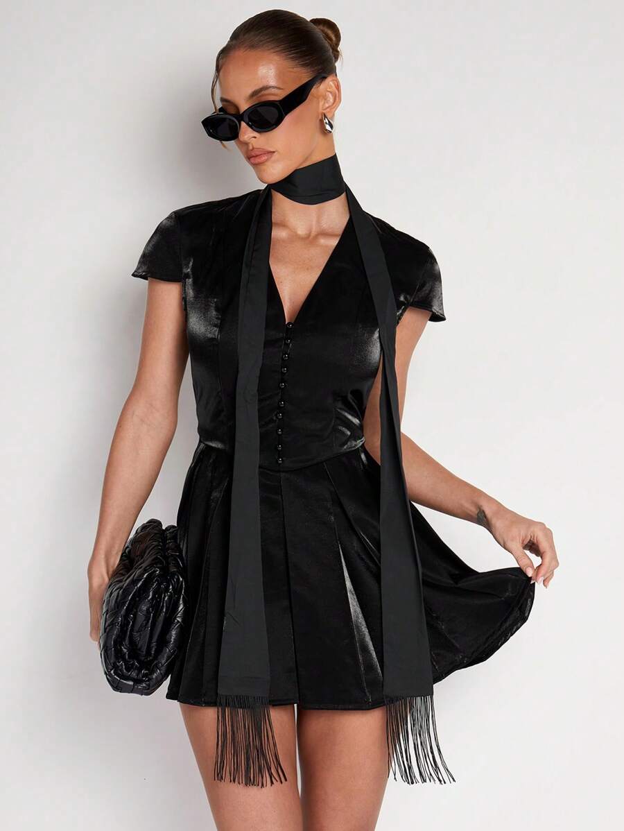 COSMINA Women's Mini Dress, Business Casual Style, Office Siren Outfits, Influencer Same Style, , Old Money Style, Summer Outfits For Women - Black - View 1
