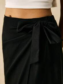 Poéselle 素色圍裹側打結半身裙 - 黑色 - 查看 6