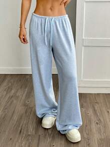 SHEIN EZwear 柔软针织宽松休闲裤，秋冬 - 藍色 - 查看 4