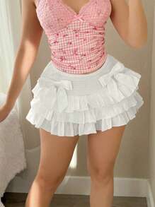 Sweetina 春夏女士纯色蝴蝶结装饰低腰可调节下摆白色可爱裙子 - 白色 - 查看 1