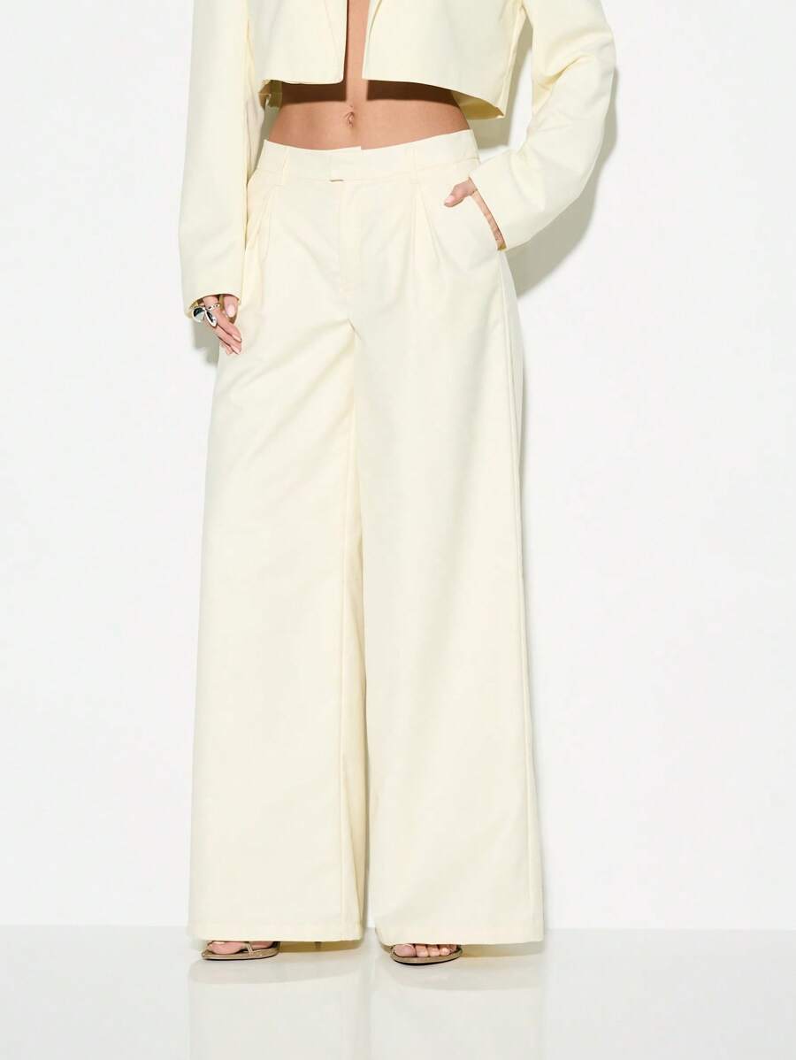 KIZN Wide Leg Pleated Trouser High Waist Professional Office Wear Business Formal Palazzo Pants Elegant Spring Summer Collection Tailored Fit