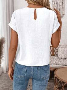 SHEIN LUNE 女士白色夏季上衣：可爱系带打结T恤，适合休闲外出穿着，女士外出上衣，休闲款 - 白色 - 查看 2