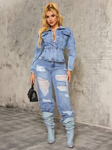 SHEIN SXY Women's Slim Fit Casual Denim Jacket And Outerwear