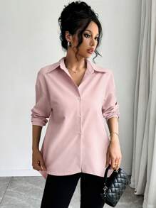 Chiquease Women's Elegant Solid Color Bow Decor Open Back Blouse For Autumn Women Shirt
