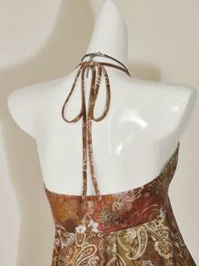 SHEIN ICON 女士春夏外出度假休闲复古印花露背吊带 Y2k V 领西方女士波西米亚风海滩女士嬉皮娃娃上衣 - 彩色 - 查看 6