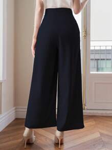 DAZY Women High Waist Pleated Loose Solid Color Wide Leg Pants Work Women Clothes
