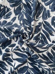 SHEIN مجموعة من 2 قطعة بلون أحادي ملابس علوية عنق غير متماثل وبنطلون ذو ساق واسعة بطباعة نباتات استوائية، طقم ملابس كاجوال للحمل