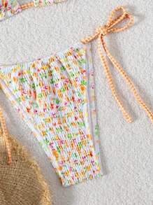 SHEIN Swim 2pcs Women Multi-Needle Fabric String Halter Elegant Bikini Set Swimwear For Summer Beach Vacation - Multicolor - View 6