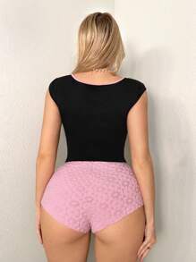 Sweetina Damen slim fit T-Shirt mit aufgeblähten Ärmeln, Farbblockdesign, floraler Ausschnittsverzierung und Metallring Dekor