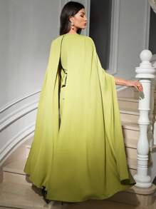 Modelyn Women's Elegant Slim Fit Long Sequin Embellished Dress Dress With Cape - Green - View 2