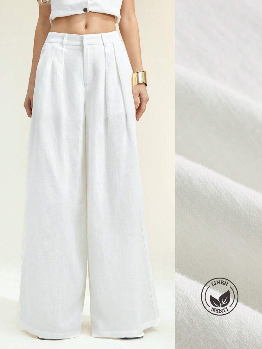 Arave Women's Business , Casual &Vacation Solid Color Linen Wide Leg Pants For & Pants, Outfits For Women,Vacation Outfits Woman Fall Women Clothes Fall Outfits Women Fall Autumn Clothes