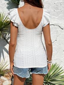 SHEIN T-shirt ajusté brodé à manches volantées et effet brûlé, de couleur unie pour femmes enceintes