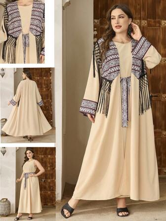 Al Najma 大码印花流苏装饰长袖休闲时尚阿拉伯风格套装