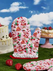Strawberry Shortcake X SHEIN Cute Strawberry Pattern, Pink Heat-Resistant Mat Set, Heat-Resistant Mat + Gloves, For Kitchen Baking Use, Holiday& Party Kitchen Utensils And Equipment, Home And Kitchen Must-Haves Friendly For Organization,Gift Ideas,Valentine's Day - Pink - View 6