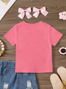 Young Girl Casual Simple Round Neck Short Sleeve T-Shirt, Suitable For Summer - White - View 2