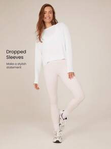 GLOWMODE Tee-shirt oversize à manches longues en modal avec dos à encolure dégagée, yoga à faible impact, décontracté quotidien