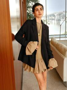 Uhlyne Giacca casual da donna slim fit con colletto a rever, doppiopetto, in tessuto di lino intrecciato, maniche lunghe