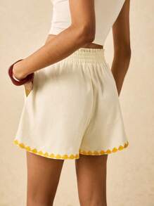 Poéselle Women's Holiday Casual Embroidered Trim Shorts, Women Summer Shorts, Summer Outfits For Women Shorts