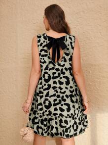 Elaquor Plus Size Leopard Print Ruffle Hem Dress