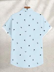 Manfinity RSRT Modisch lässiger Urlaubsstil Silhouetten-Muster Knopfleiste Kurzarm Slim Fit Hemd für Herren, Große Größen, ideal für Urlaub, Ausflüge, Dates und als Geschenk für den Freund