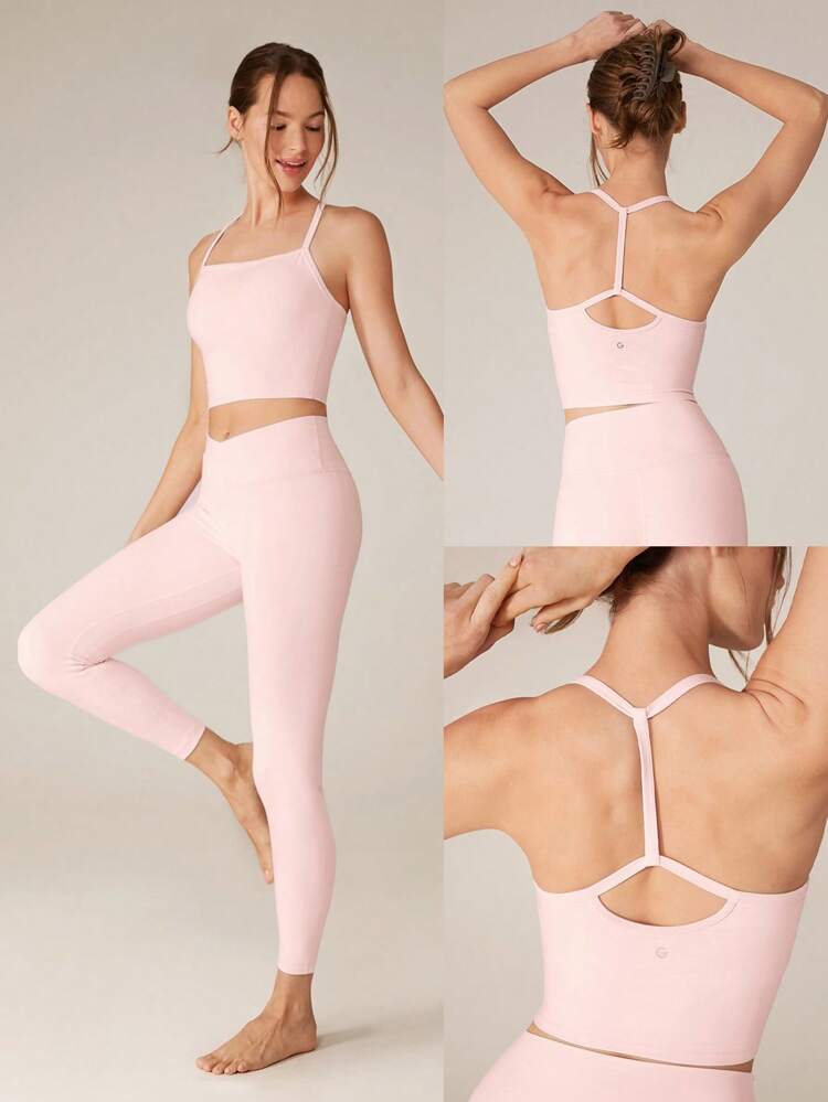 FeatherFit™ T-Neck Racerback Tank Top Light Support Low Impact Yoga Pilates Studio Spring Summer