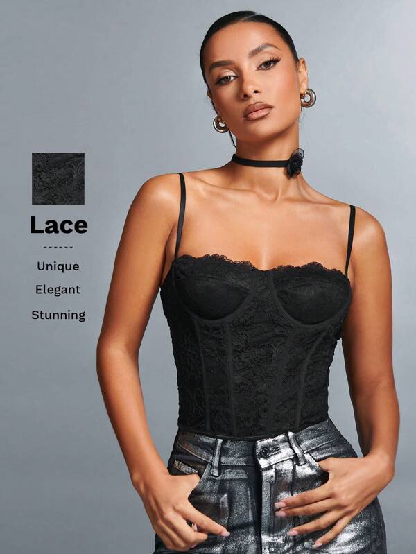 SHEIN BAE Top de tirantes unicolor con encaje