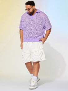 EASEVO Plus Size Men's Loose Casual Jacquard Seahorse Pattern Polo Shirt